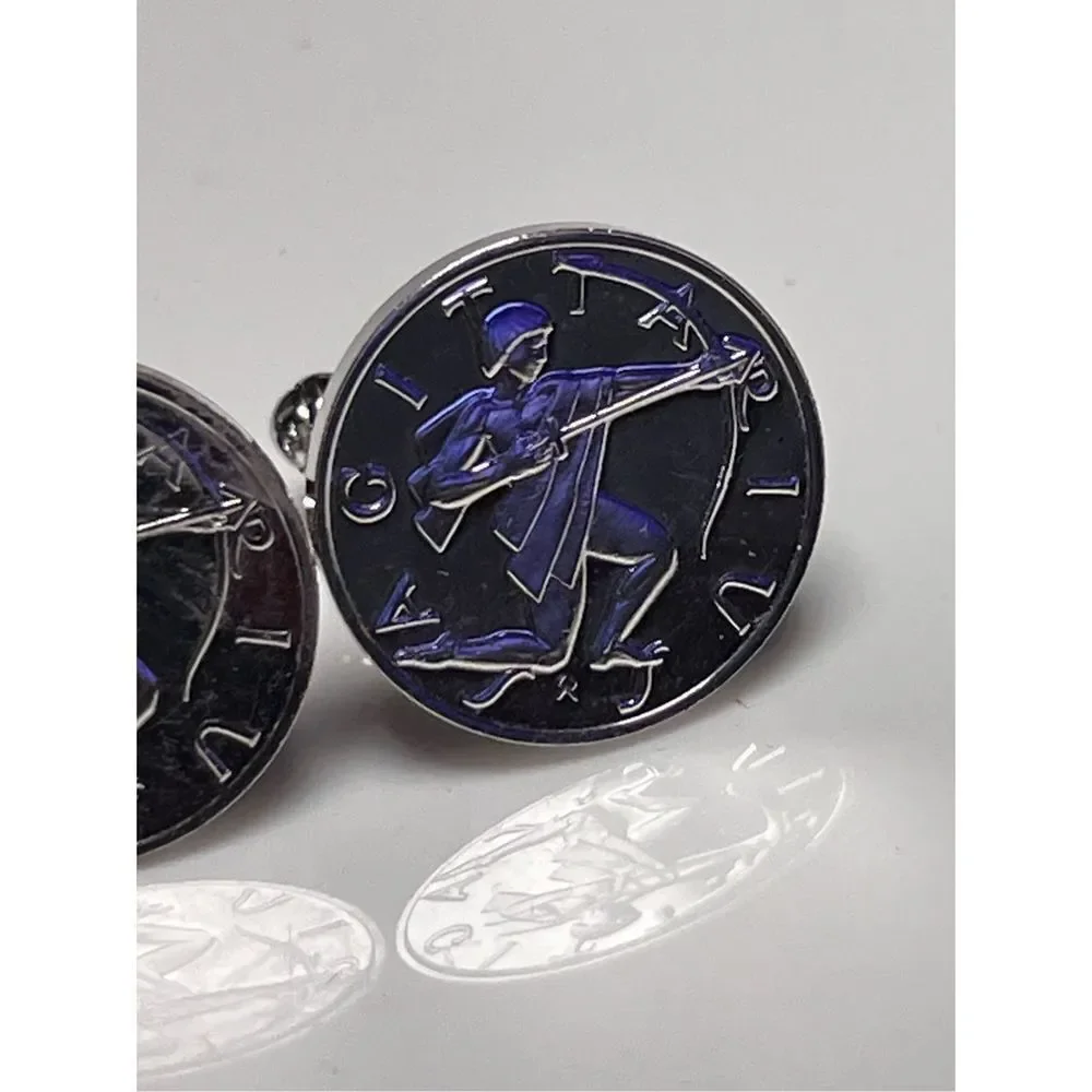 Vintage Sagittarius Sterling Silver Round Circle Cuff Links December Birthday